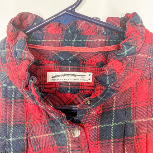 NEW Free People Emily Red Plaid Flannel Ruffle Shirt Jacket - XS - Picture 5 of 6